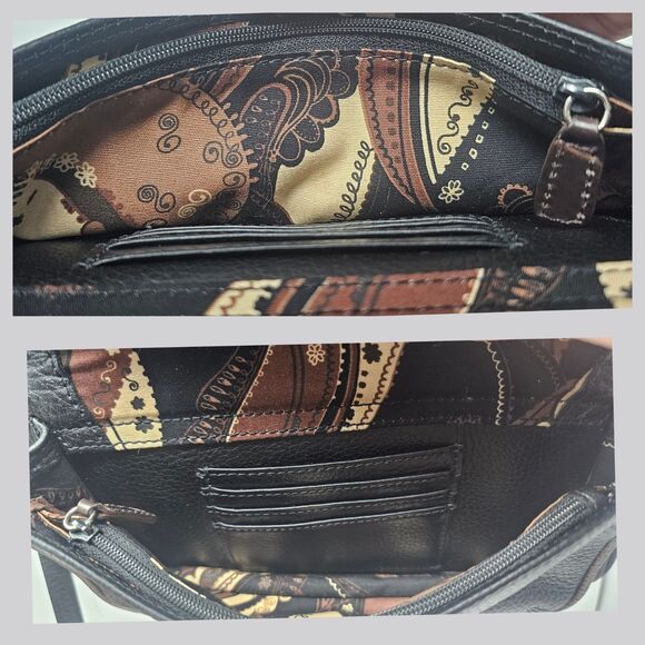Brighton Womens Leather Crossbody Bag Wallet Organizer Purse Black Brown Charm - Picture 10 of 13